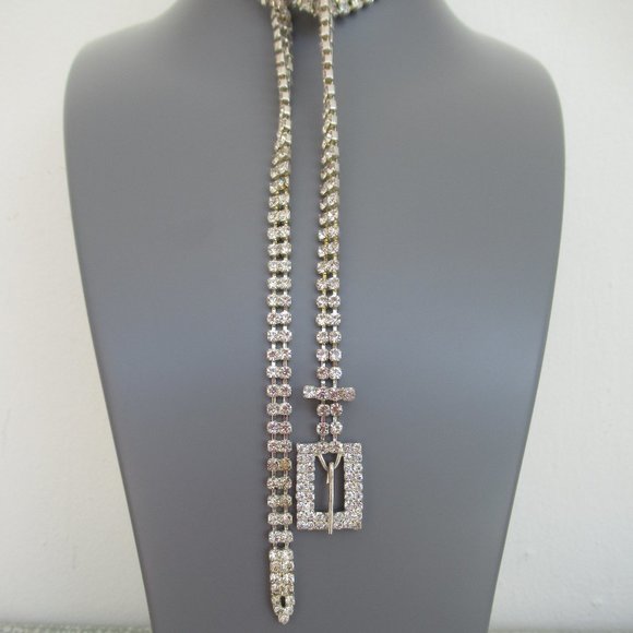 VTG Clear Crystal Rhinestone Slim Thin Belt, Silver tone metal Mint Sz XS/S - Picture 7 of 7